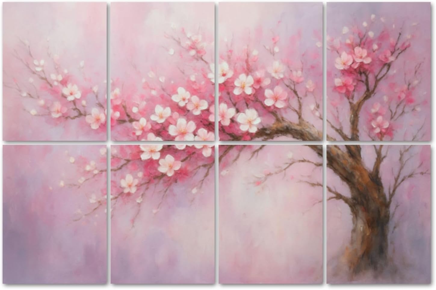8 Pack Paneles Acústicos Artísticos para Absorción de Sonido Decorativos con Diseño de Árbol de Cerezo en Flor, Rosa Pastel, Autoadhesivos para Estudios y Oficina 48"x32" miniatura 1
