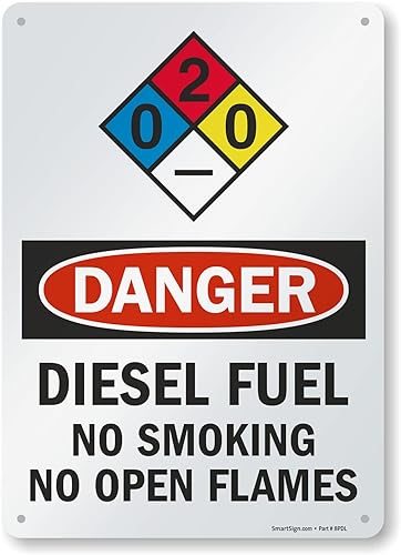 SmartSign señal de seguridad, Legend "peligro combustible Diesel No fumar sin llamas abiertas", negro y rojo sobre blanco, 1