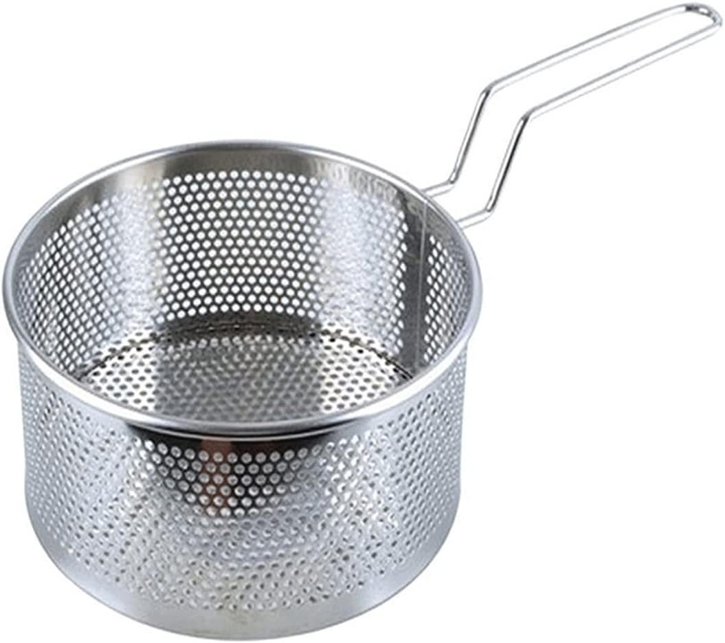 Fryer Basket, Fryer Basket/Skimmer Spoon Stainless Steel Frying Basket Kitchen Frying Basket Noodle Dumpling Strainer Frying Pan Frying Basket Strainer Basket(Small)