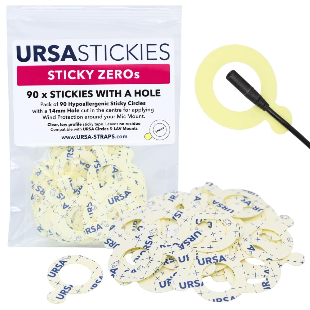 URSA Sticky Zeros: Ultra Thin Double-Sided Lavalier Stickies Pack of 90 24mm Microphone Stickies with 14mm Hole - Compatible with Most LAV Microphones & Mounts