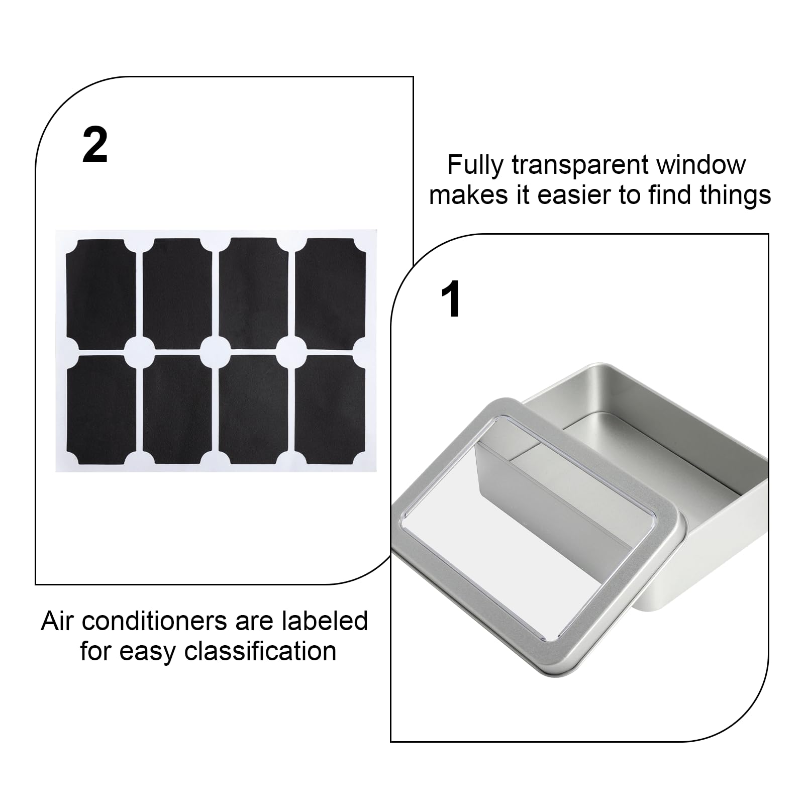 4 metalowe puszki z pokrywką, 12,5 x 9 x 3,5 cm, blaszane, małe z przezroczystym okienkiem, małe metalowe pudełko z 8 etykietami, metalowe pudełko, srebrne blaszane puszki do podróży, na zewnątrz, do