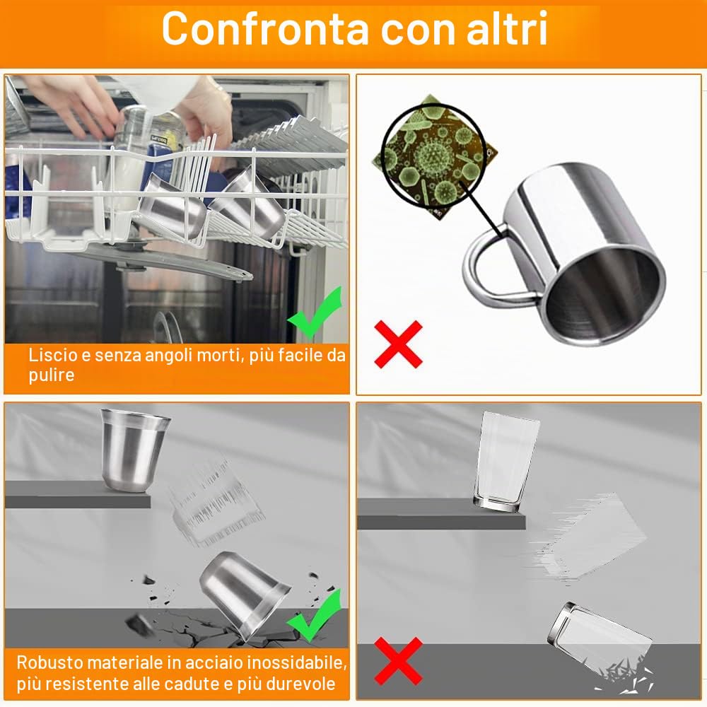 2 Pezzi Tazza in Acciaio Inox Tazze da Caffè Isolate a Doppia Parete Bicchieri da Birra in Metallo Tazze in Metallo Riutilizzabile Tazzine Espresso In Acciaio Inox per Caffè Birra, 80 ml