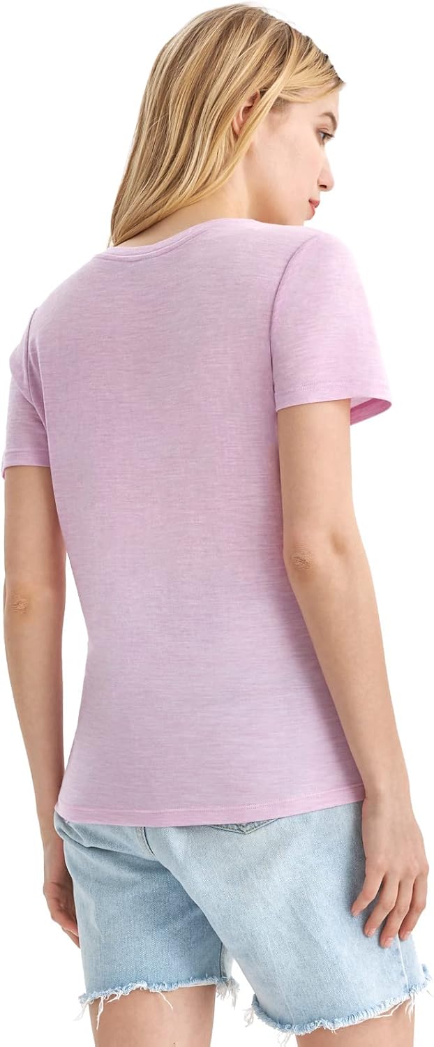 Merino Protect 100% Merino Wool V Neck T-Shirt for Women Short Sleeve Base Layers Odor Resistance Tops for Outdoor Hiking - Image 2