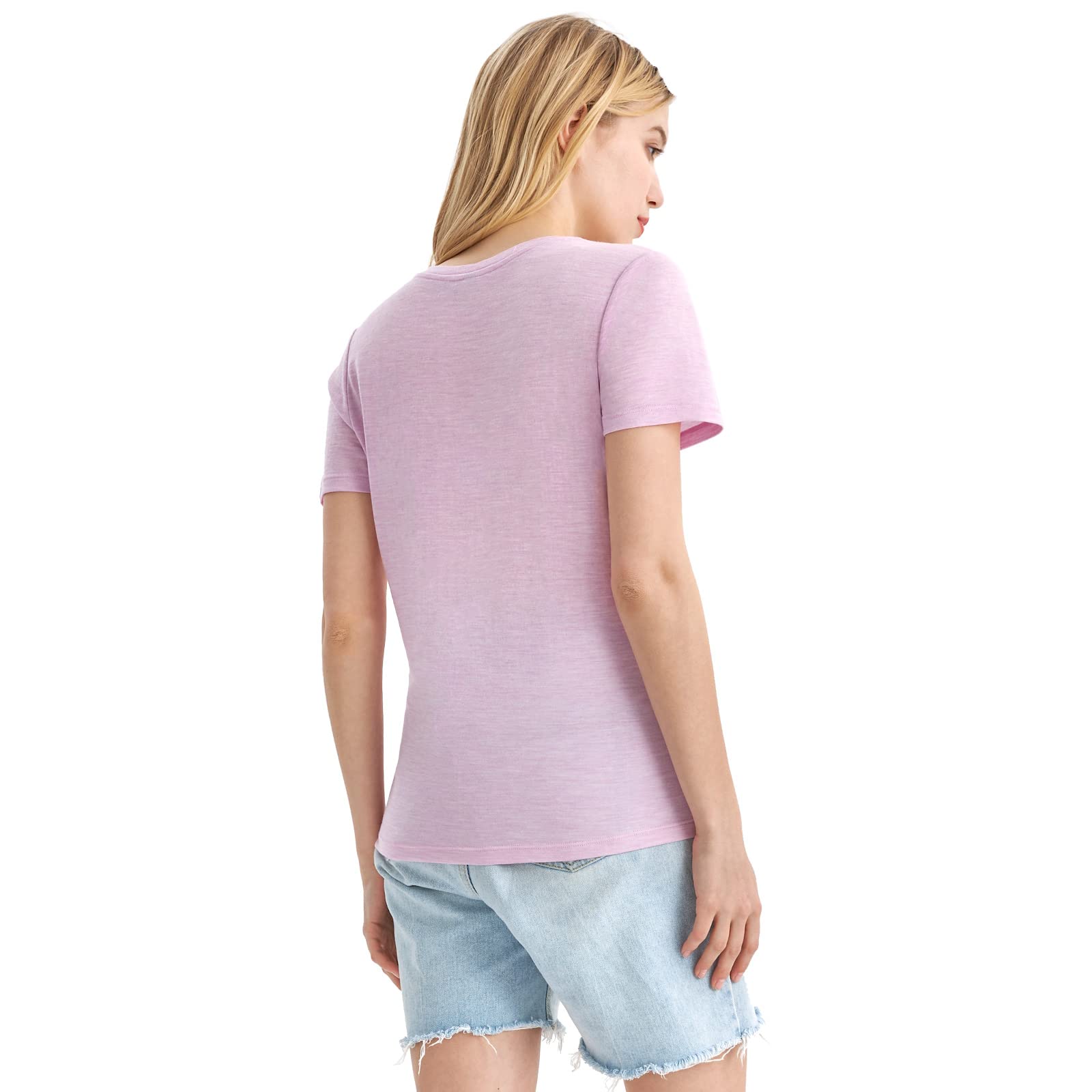 Merino Protect 100% Merino Wolle V-Ausschnitt Shirt Damen Kurzarm Wolle Unterhemd Geruchsresistenz Funktionsunterwäsche Reisen Wandern Merinowolle Unterwäsche