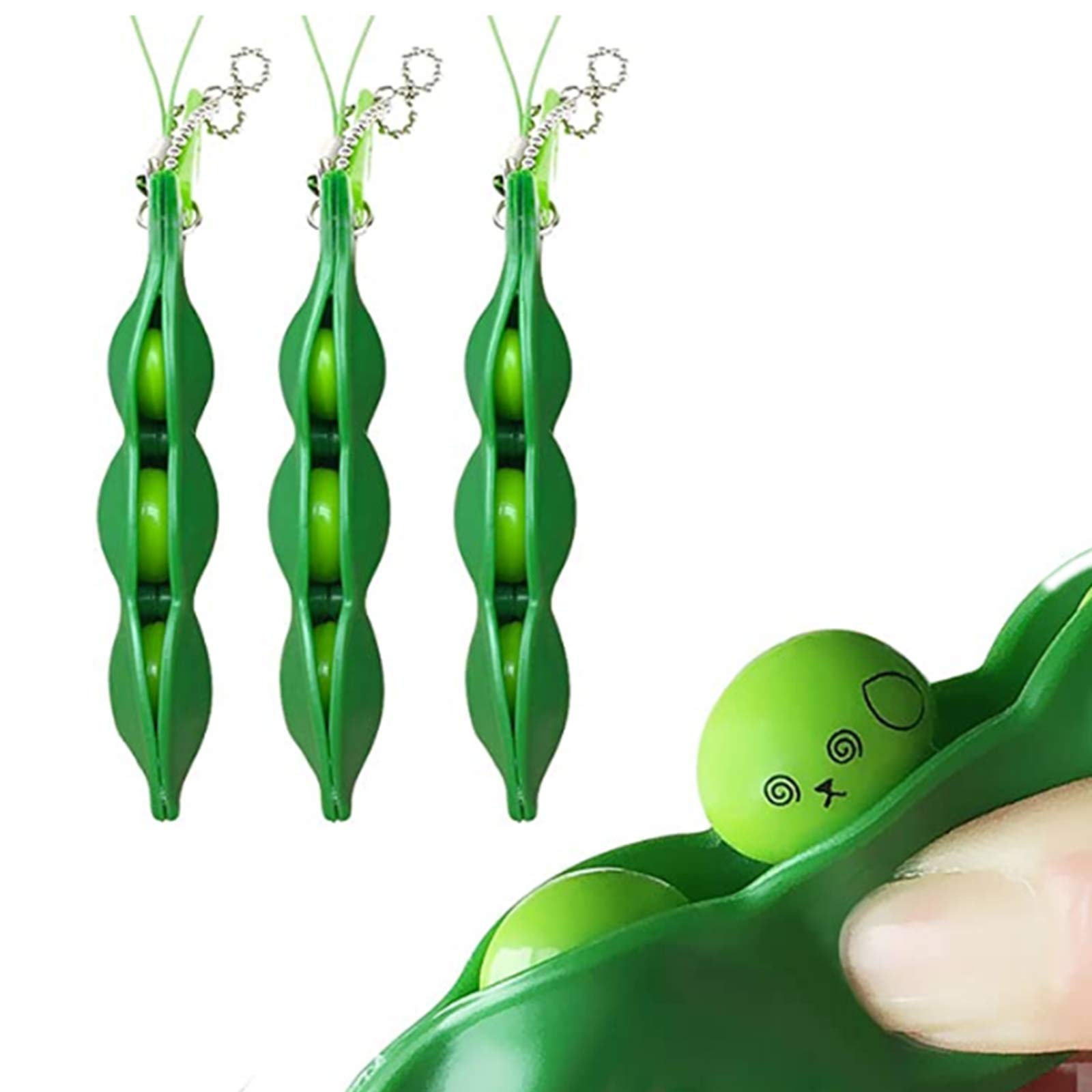 ANNA Unpack the toy- 3 pcs Fidget Bean Toy Set Edamame Soybean Keychain, Anxiety Stress Relief ADHD Toy Keychain Extrusion Pea Toys for Adults Backpack Keys Mobile Phones Gift