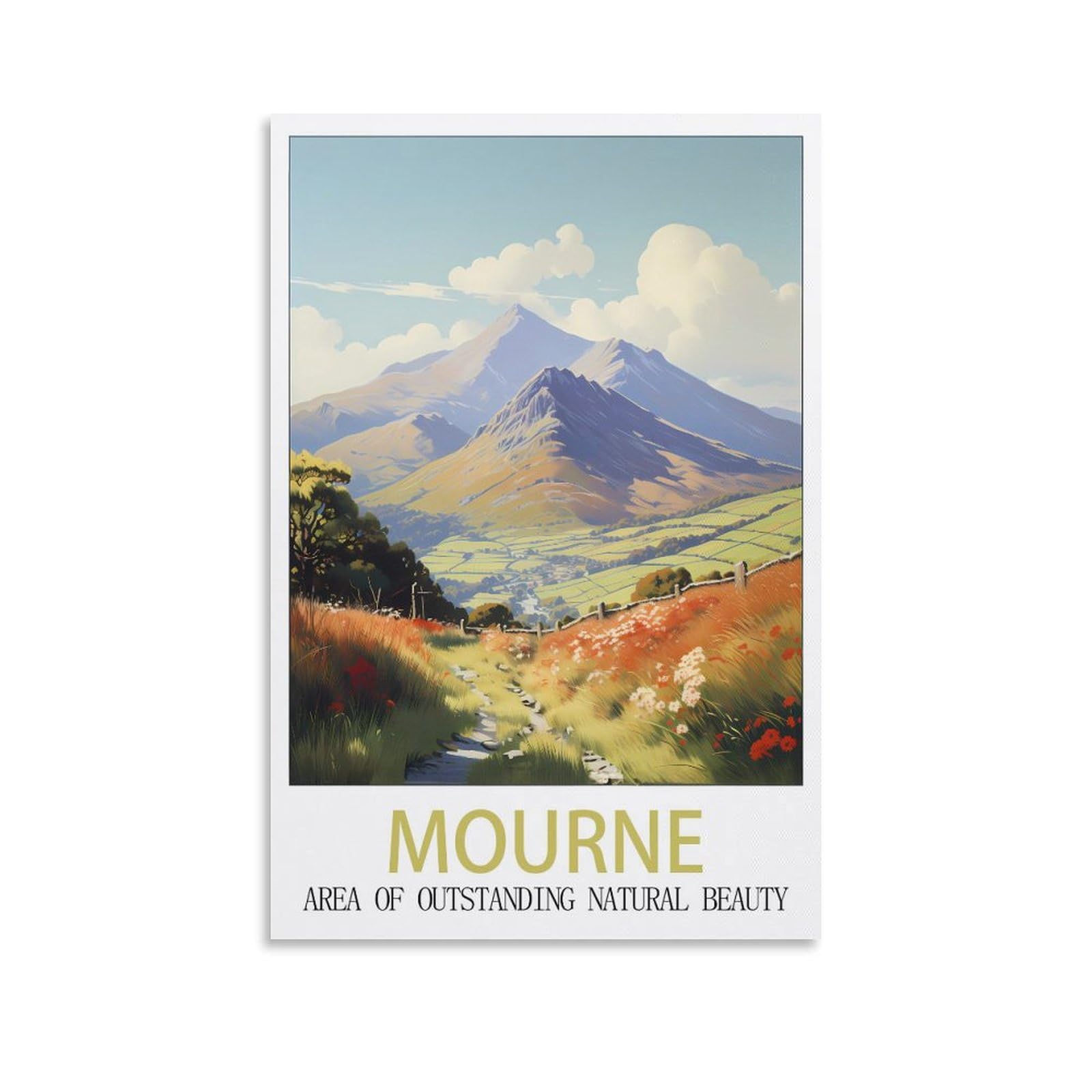 Hwjjuii Unframe-Style Mourne Mountains Area Of Outstanding Natural Beauty Vintage Travel Poster 20X30inch(50X75cm) Canvas Wall Posters And Art Picture Print Modern Family Bedroom Decor Posters