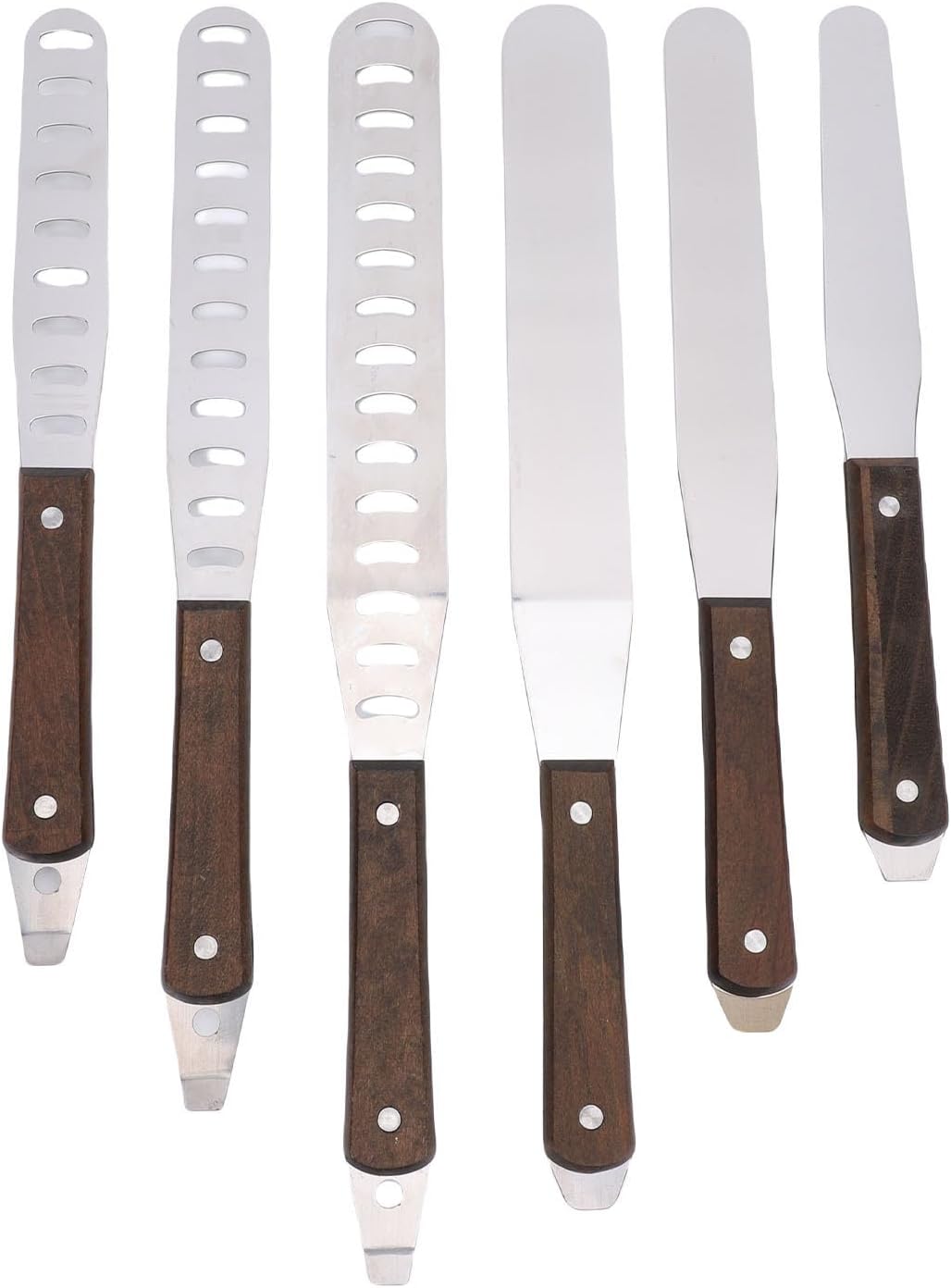 Wooden Handle Straight Icing Spatula Set, 6Pcs Stainless Steel Cake Spatula Set of 3 with 6 8 10 Inch Blades for Cake Decorating Baking Desserts Pastries