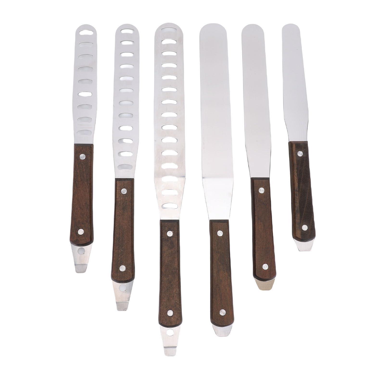 Juego de 6 espátulas para glaseado rectas, mango de madera de acero inoxidable grueso, herramientas profesionales para decoración de pasteles, para panaderos, pasteleros, chefs,