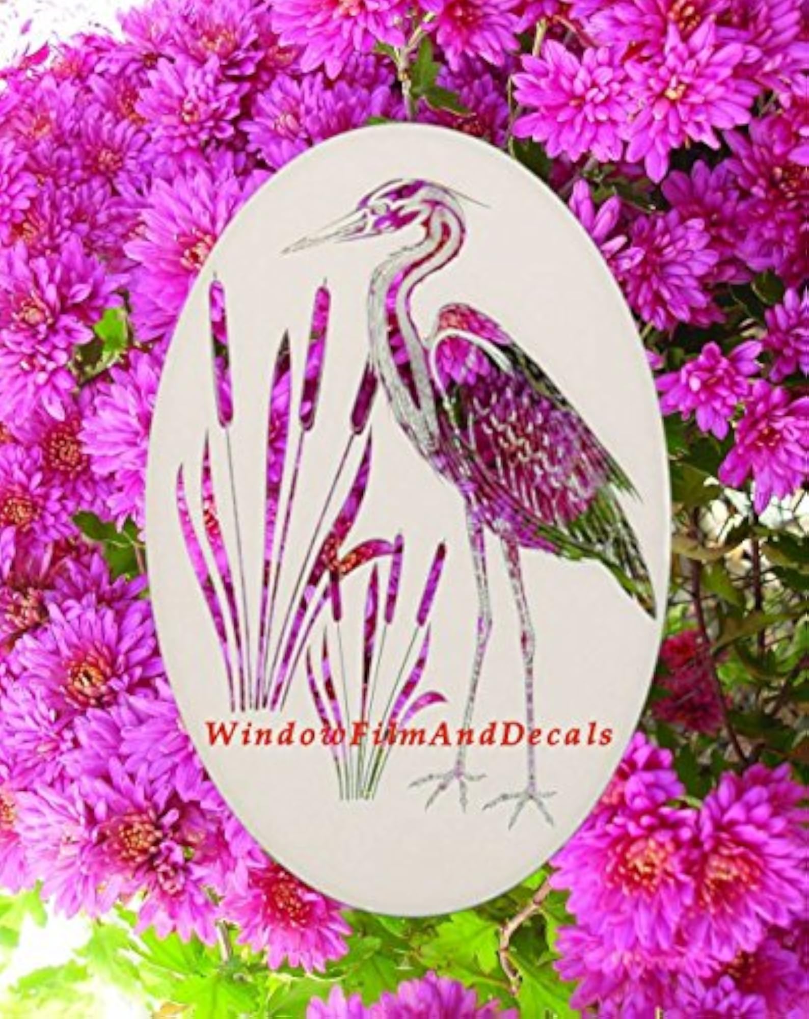 Oval Egret & Cattails Etched Window Decal
