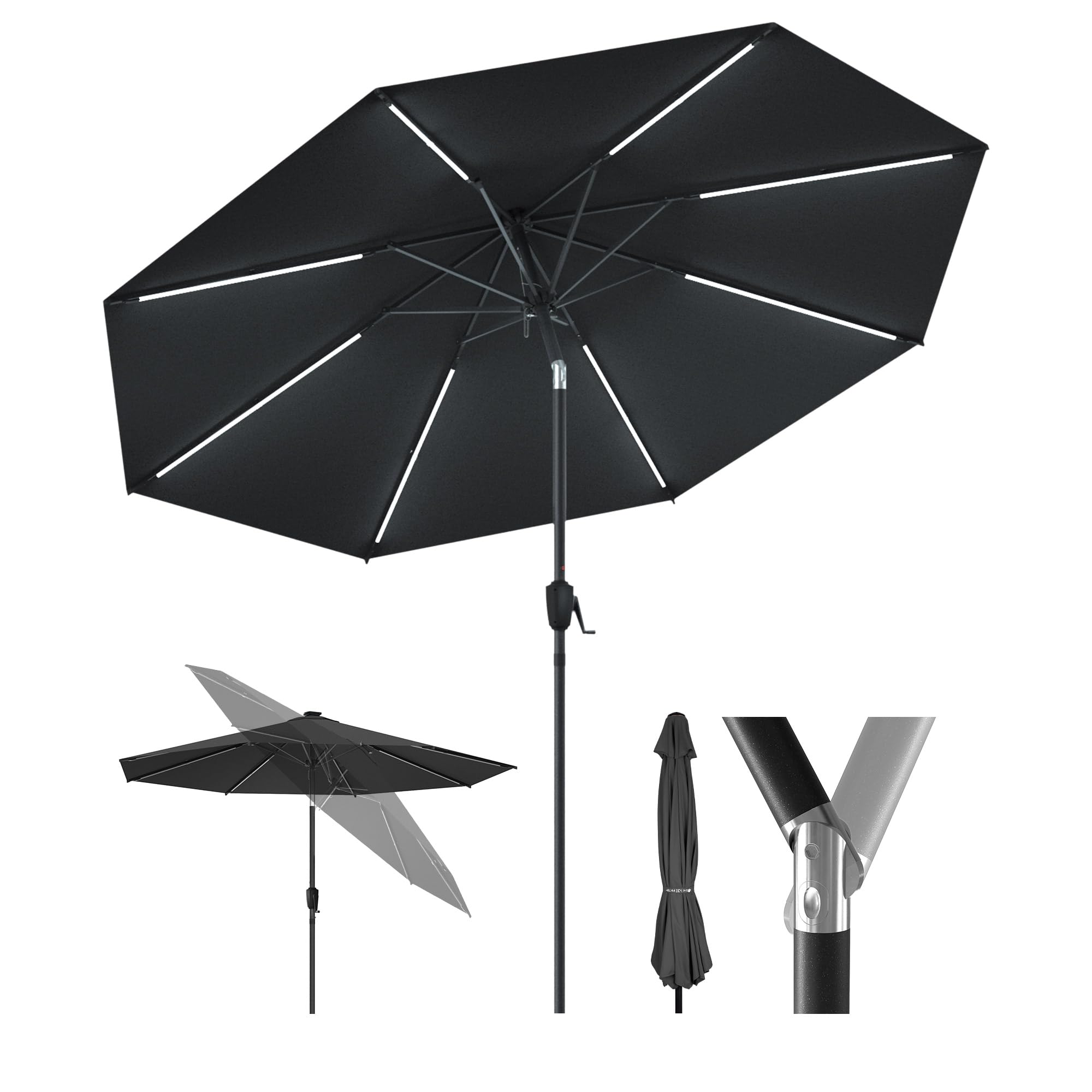 HOMEDEMO Aluminum Sonnenschirm Gartenschirm mit Kurbel, Terrassenschirm Marktschirm, Tischschirm mit 8 Rippen, Rund Schutz 50+ Sonnenschutzschirm, Patio Umbrella
