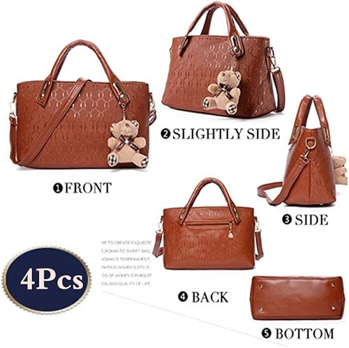 Miniatura 3 de FiveloveTwo. Bolso de mano para mujer, 4 piezas, con asa superior, bolsa de hombro, soporte para tarjetas