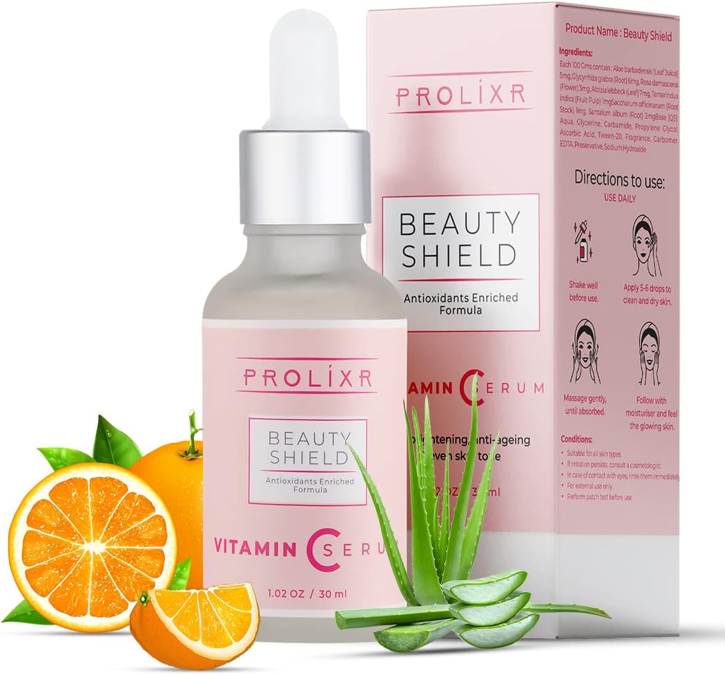 Prolixr Beauty Shield Vitamin C Serum - Skin Clearing Serum | Anti-Aging Skin Repair, Face Serum, Dark Circle, Fine Line & Sun Damage Corrector, 30ml