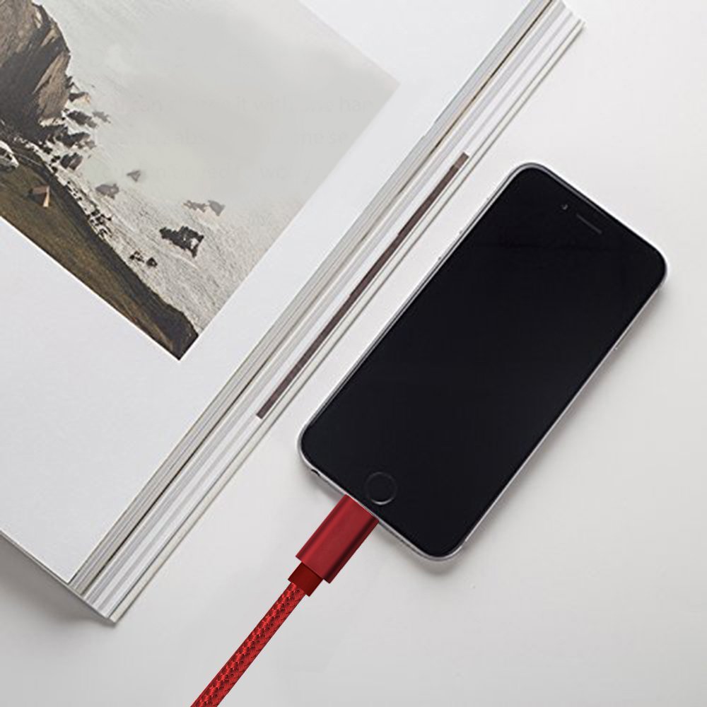 Cable cargador de teléfono, [2 unidades de 2 pies] de nailon trenzado de carga rápida USB 0.6M compatible con teléfono X 8 8 Plus 7 7 Plus 6s 6s Plus 6 6 Plus 5 5S 5C SE Air Mini y pantalla de 4
