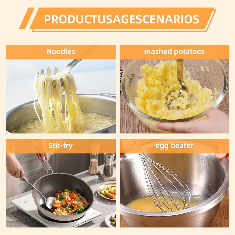 10er Küchenhelfer Set Küchenutensilien Edelstahl Kochlöffel Set Edelstahl Küchen Utensilien Set mit Pfannenwender, Suppenkelle, Schaumlöffel, Schneebesen usw
