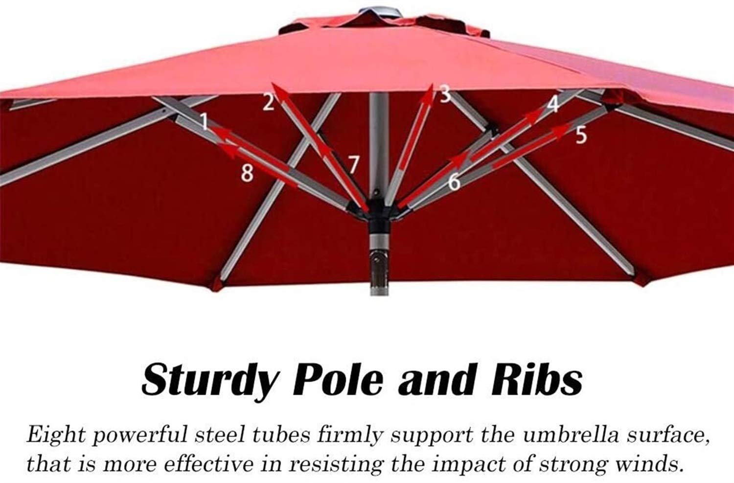 Parasols de jardin d'extérieur Parasol extérieur pour plage/piscine/terrasse/café, parasol de jardin rouge de 2,7 m avec manivelle et inclinaison, 8 baleines en acier robustes good