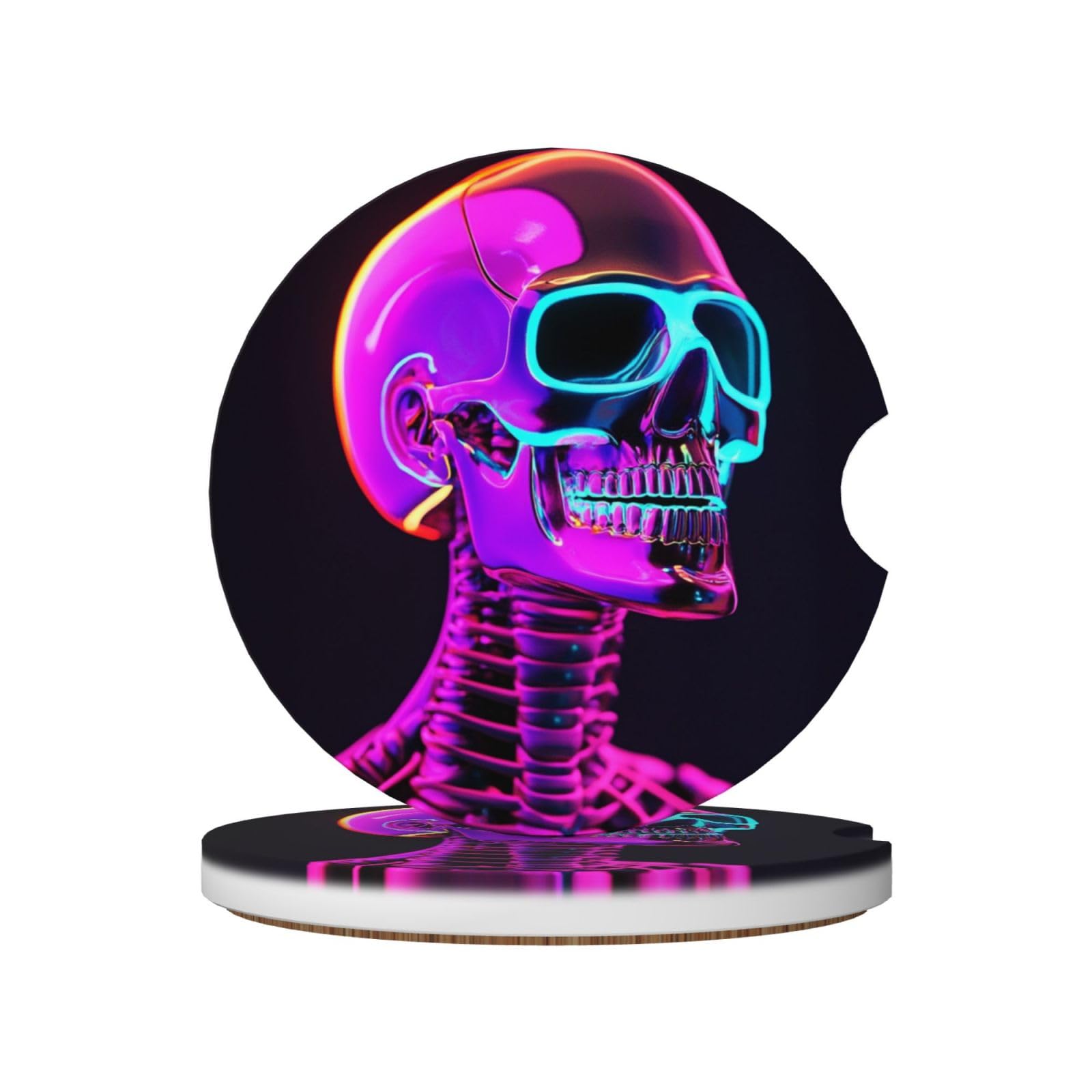 Neon Skeleton Head Ceramic Coasters,2pcs