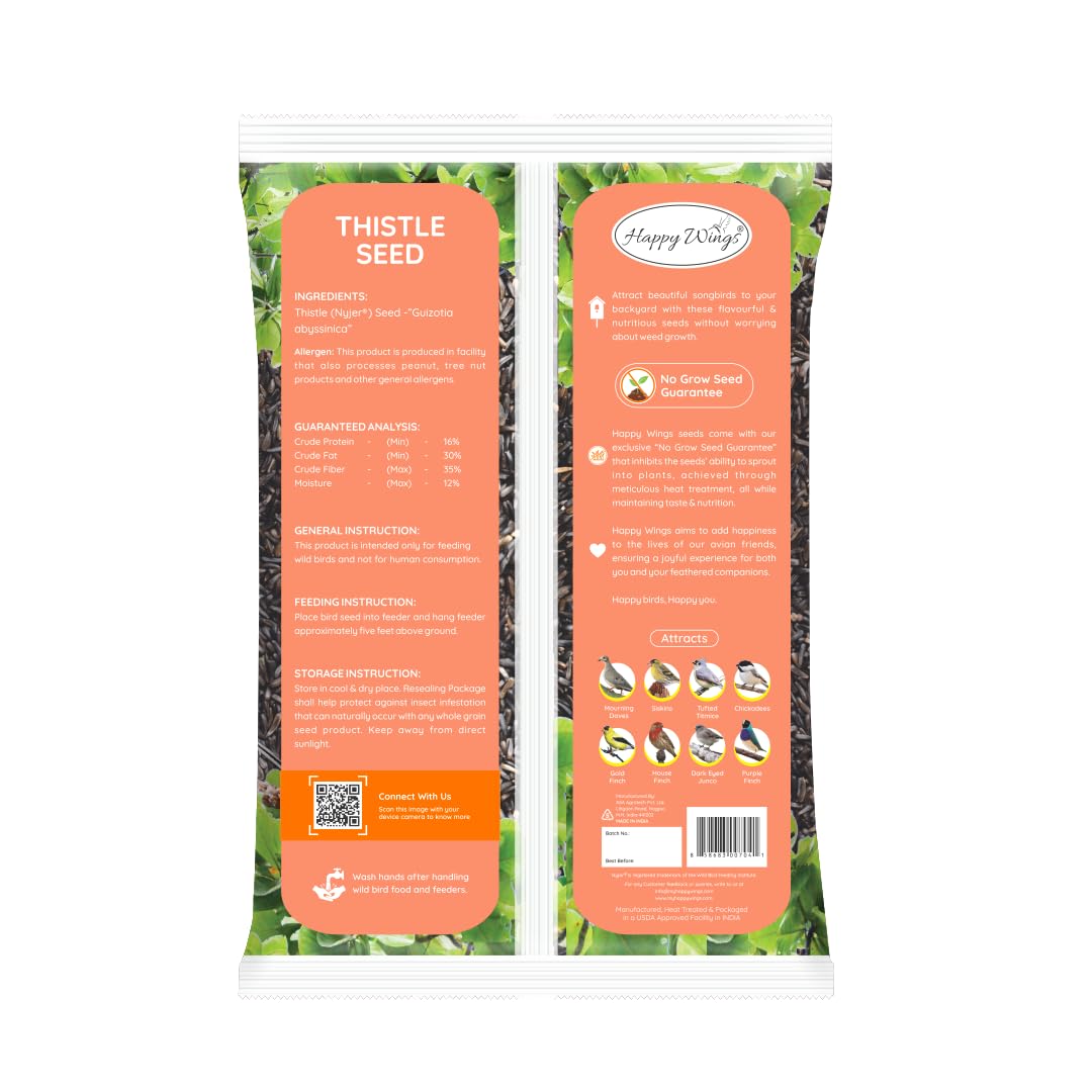 Happy Wings Semillas de cardo sin crecimiento (Nyjer Seeds) para aves silvestres - Alimento para pájaros altamente nutritivos - (10 libras)