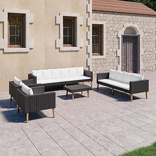 Indoor Outdoor Wicker Dining Table Furniture, Patio Furniture Set Seat and Back Combination Conversation Set for Patio, Ga...