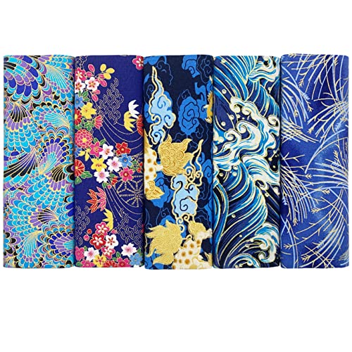 aufodara 5pcs Baumwollstoff 40x80 cm Japanische Stil Patchwork Stoffpakete Bronzing Dekostoff Baumwolle Vorgeschnittener Stoffe zum Nähen DIY Artcraft Handarbeit (Blau)
