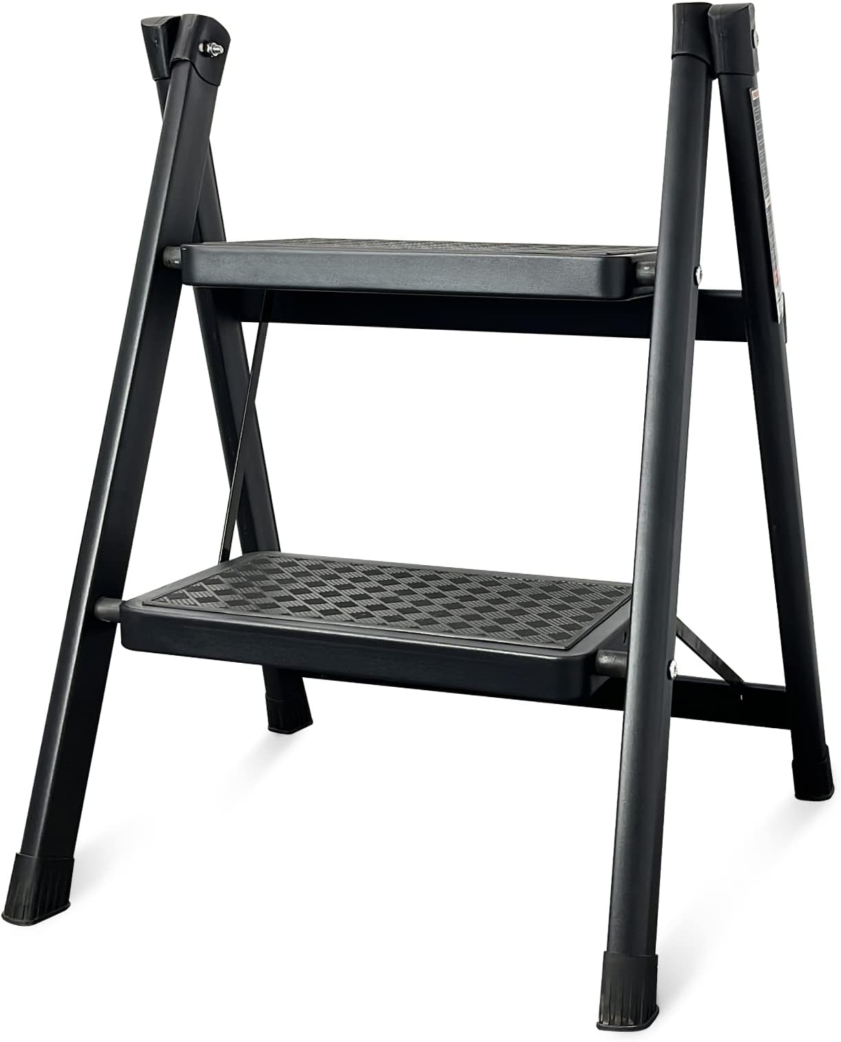 2 Step Ladder Folding Step Stool with Wide Anti-Slip Pedal, Portable & Foldable Folding Ladder Stool, Sturdy Steel Stepladder for Home Kitchen and Office - 300 lbs Black