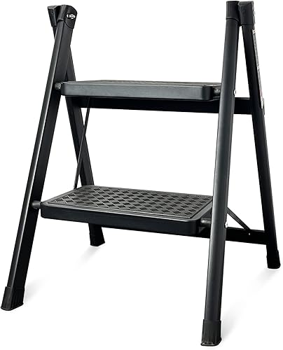 Krightlink Escalera plegable de 3 escalones con pedal ancho antideslizante, escaleras portátiles de acero resistente de 300 libras de capacidad,
