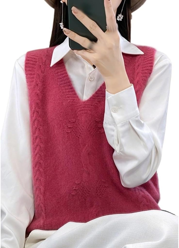 Autumn and Winter Women's Knitted Vest V-Neck Knit Undershirt Top Sleeveless Sweater
