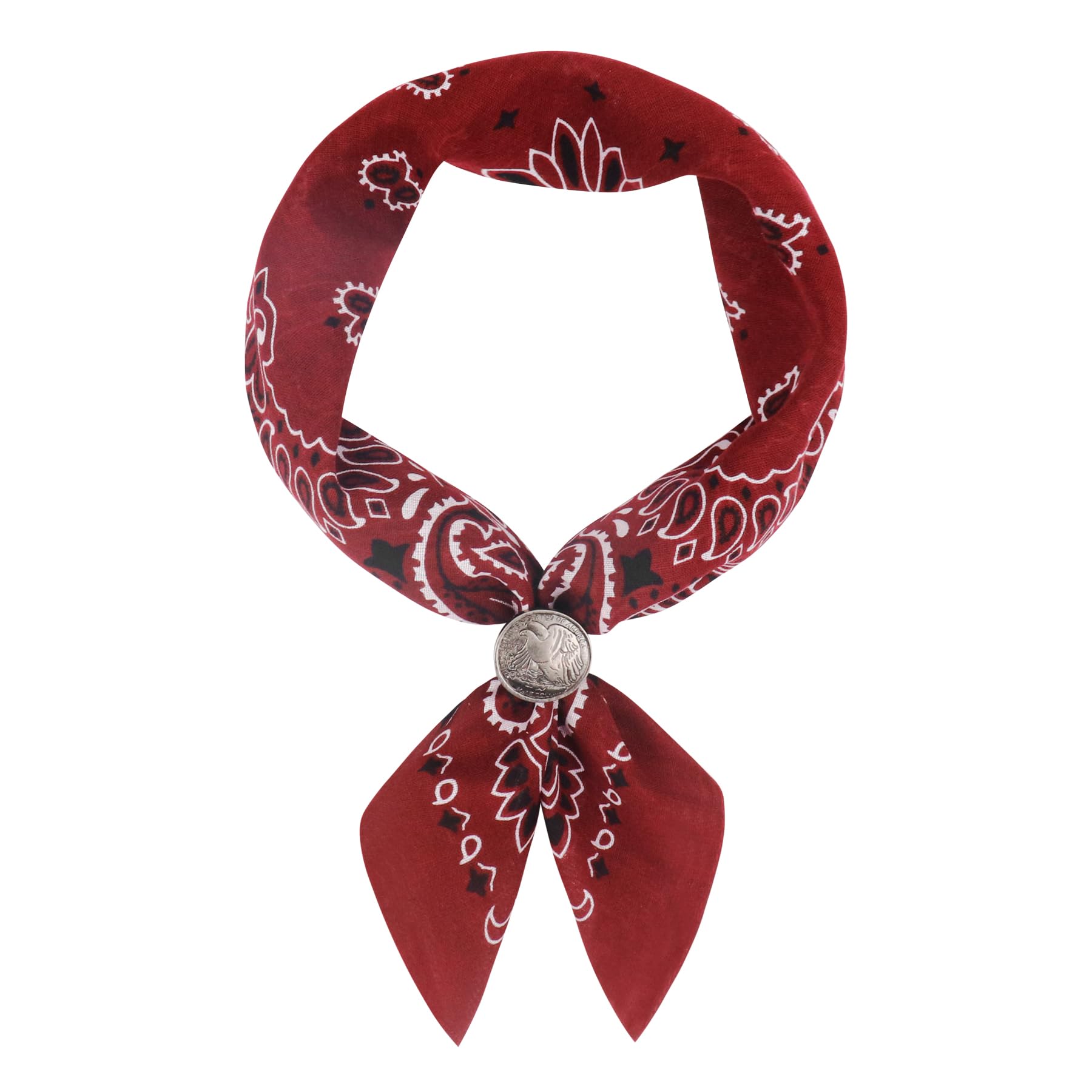 Western Bandana Scarf With Vintage Coin Buckle, Paisley Pattern Neck Scarf for Men Pocket Square Cowboy Scarves