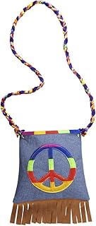 Amakando Peace Borsa Hippiete, motivo floreale anni '70, borsa con frange, borsa hippie per Carnevale, accessori da donna, stile retrò anni '60