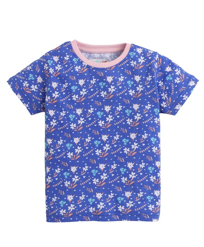 Image of BUMZEE Blue & Pink Girls Half Sleeves T-Shirt & Pajama Set Pack of 2 Age - 3-4 Years