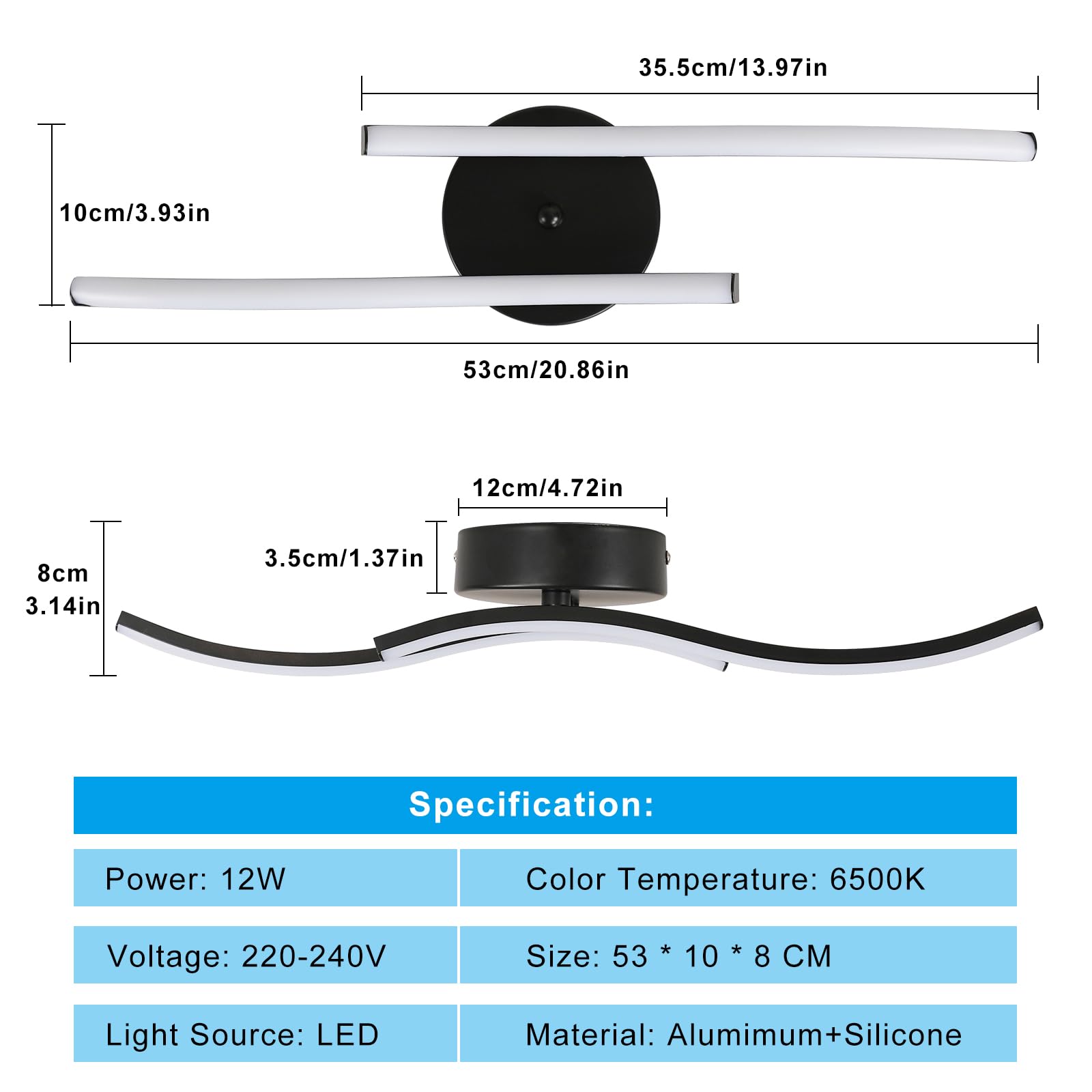 Goeco Modern LED Ceiling Light, 12W 1300LM Black Ceiling Lamp with 2 LED Stripes - Image 2