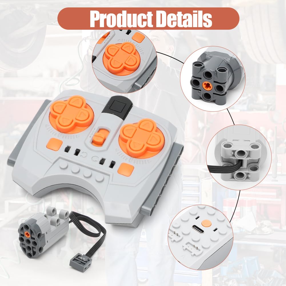 LOMUG Power Functions, set di motori con motore, telecomando, scatola batteria, motore M/L, cavo estensibile, compatibile con molti modelli