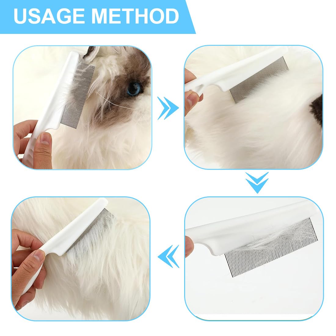4 Pièces Peigne Anti Puces Peigne Anti Puces Pour Chat Et Chien Pour Poils Longs Pour Enlever Les Puces Les Tiques Les Taches De Larmes Et Les Pellicules Blanc Bleu