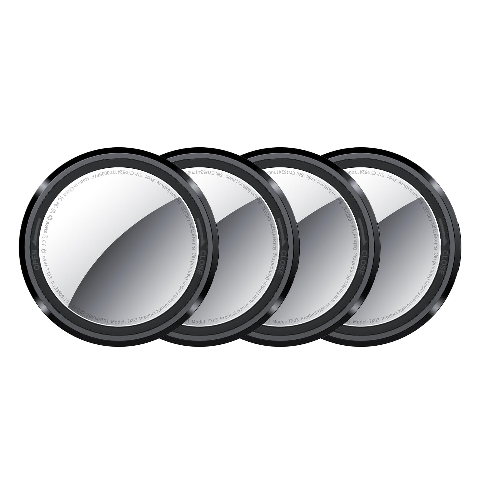 Air Tracker Tag Schlüsselfinder 4er Pack, Koffer Tracker Kompatibel mit Apple Wo ist? APP (Nur iOS), Bluetooth Key Finder für Gepäck/Taschen/Brieftasche, Smart KeyFinder, Austauschbarer Akku, Schwarz