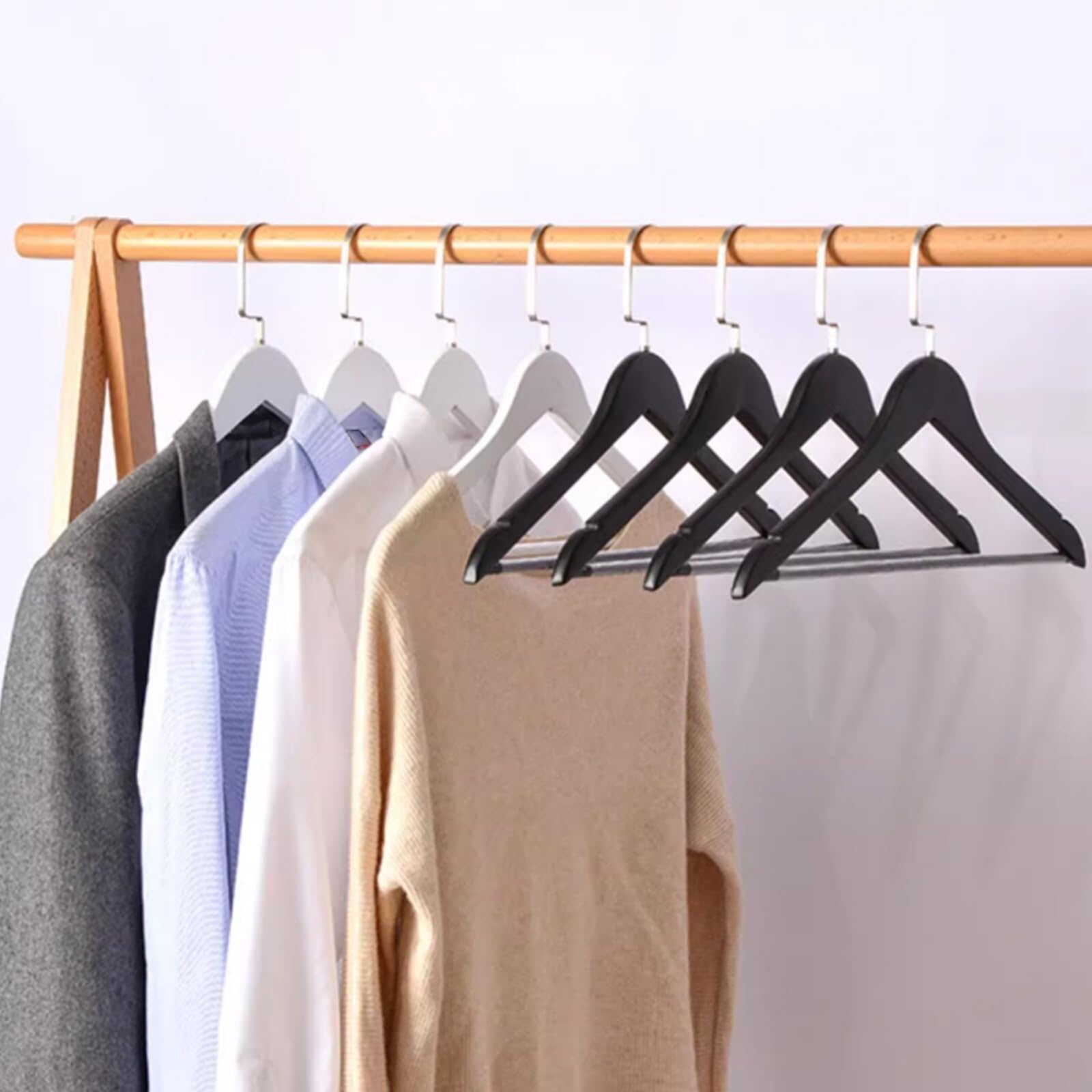Paquete de 5 perchas de madera natural para armario, perchas de madera para camisas, trajes de novia, resistentes, rústicos