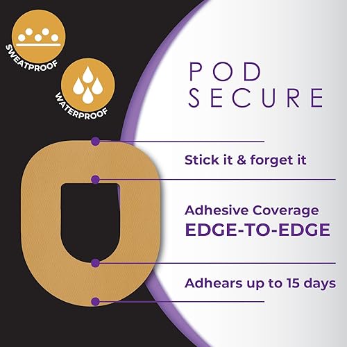 Miniatura 8 de CGM Overpatch  Omnipod 5 insulina Pod  Diseño de corte central bronceado  25 unidades  Adhesivo impermeable  Antideshilachamiento  Fácil aplicación