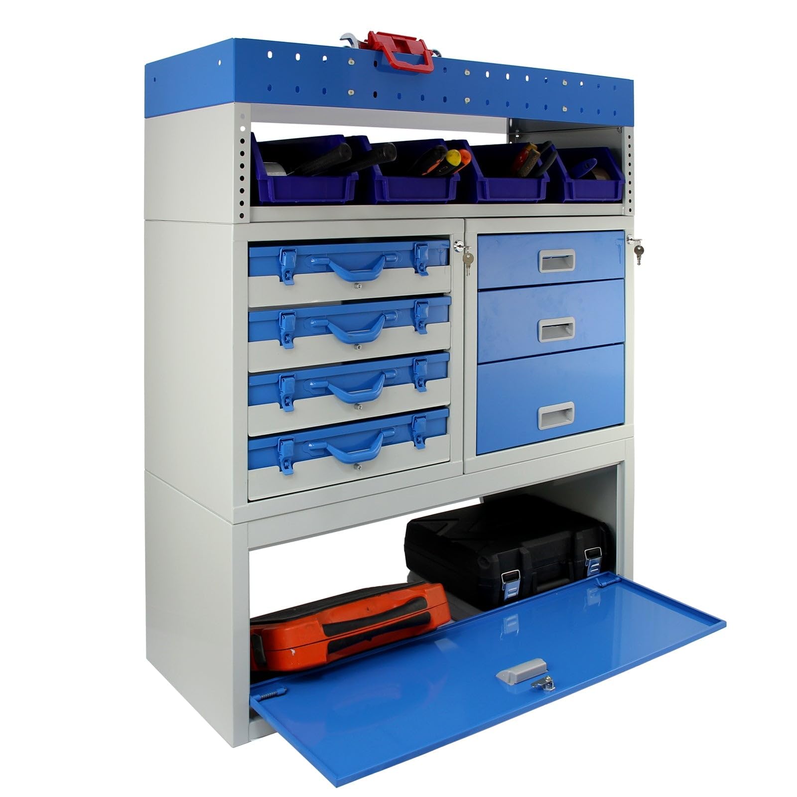 Scaffale universale per furgone lavoro professionale officina garage scaffalature metalliche blu Van Racking stoccaggio stoccaggio organizzatore attrezzi Furgone Capacità peso 60kg Monster Racking