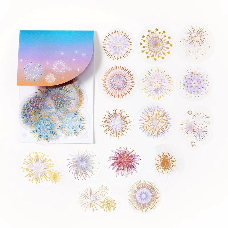 Amazon | 透明シール 花火デザイン 手帳DIY用 箔押し防水ステッカー