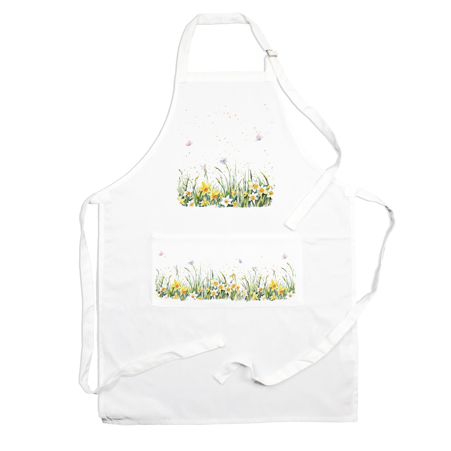 Purely Home Multicolour Spring Time Daffodils Apron - Yellow Floral Cooking & Baking Kitchen Gifts - Apron With Adjustable Neck/Waist Ties & Large Front Pocket