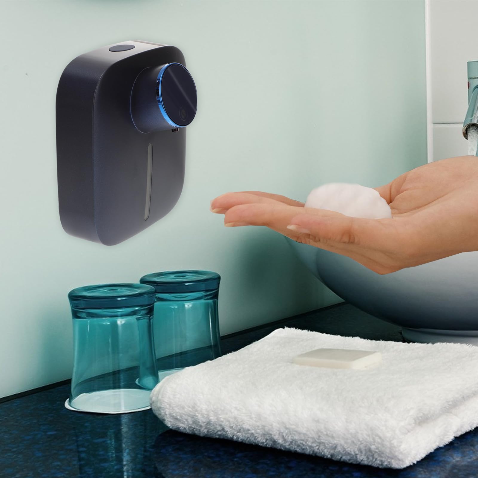 DOITOOL Dispensador de Jabón Espumoso Recargable sin Contacto de Pared Sensor Automático y Batería de 1500mah para Baños y Aseos de Abs