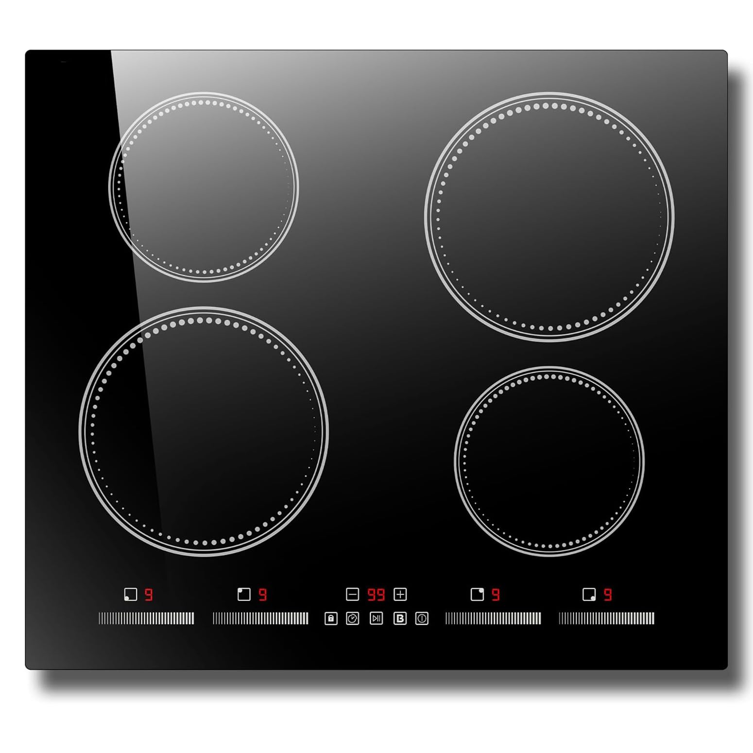 Induktionskochfeld 4 Platten Einbau 60CM mit Individuelle Touch-Steuerung | Autark Kochfeld Induktions 4 Zonen mit Boost-Funktion, 7200W, Kein Stecker, 230V, Schwarz