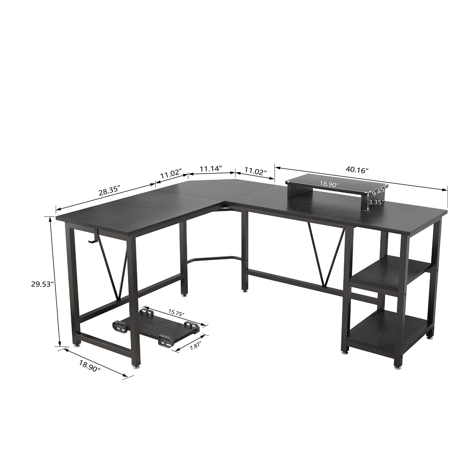 TREETALK Computer desk, Lshaped Corner Desk with 2Layer Storage,Large