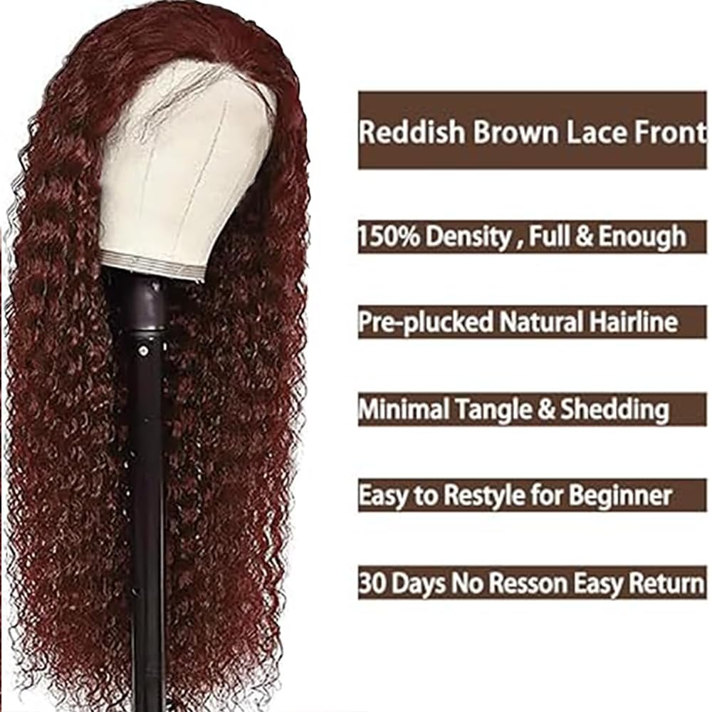 Deep Wave Glueless Wig capelli umani Real Human Hair Parrucca vera 5x5 Lace Front Human Hair Wig Reddish Brown 150% Density Pre Plucked Natural Hairline Parrucca donna vera 20 Inch