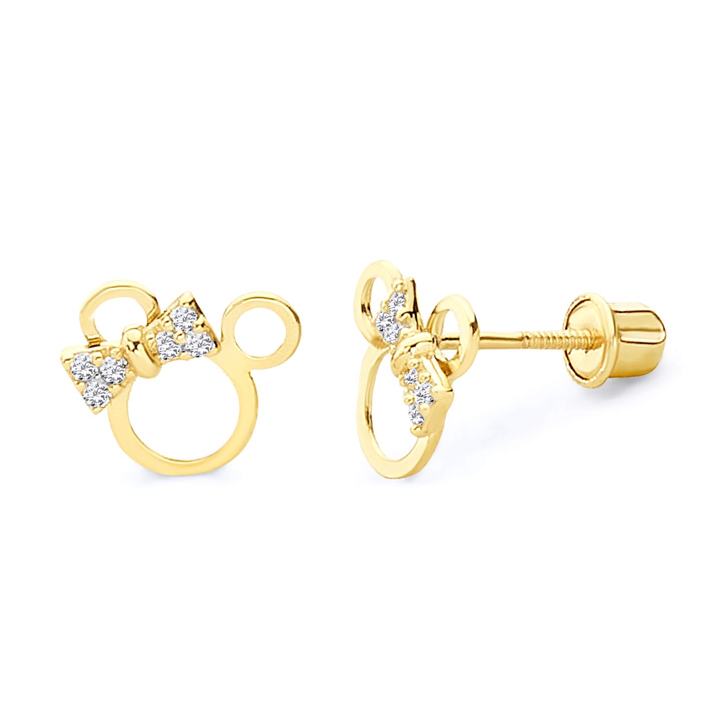 14k REAL Yellow OR White Gold Mouse Stud Earrings with Screw Back