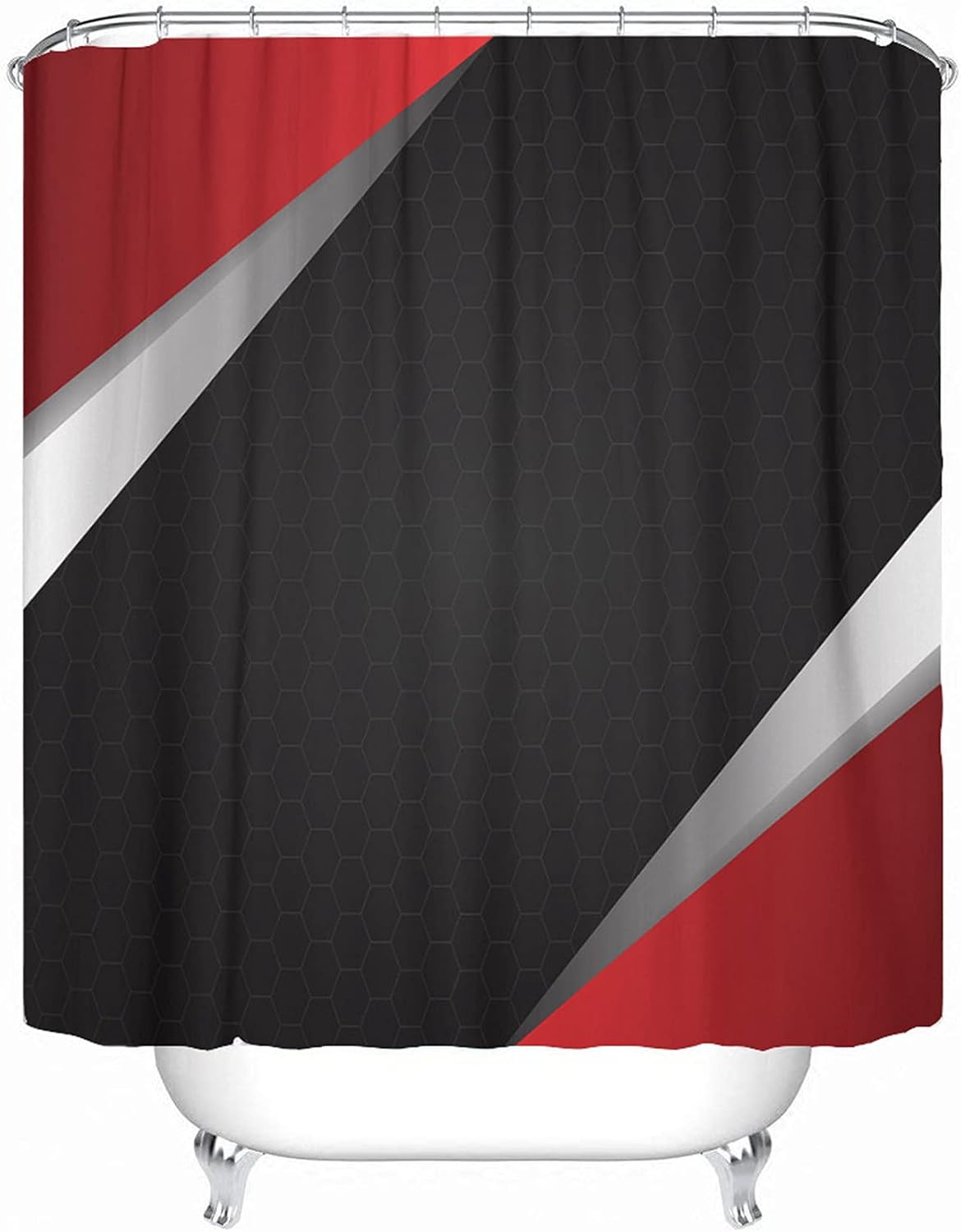 Emvency Waterproof Fabric Shower Curtain Hooks Gray Geometric Abstract Red Metal on Hexagon Mesh Black Silver Cage Color 60"X72" Bathroom Odorless Eco Friendly