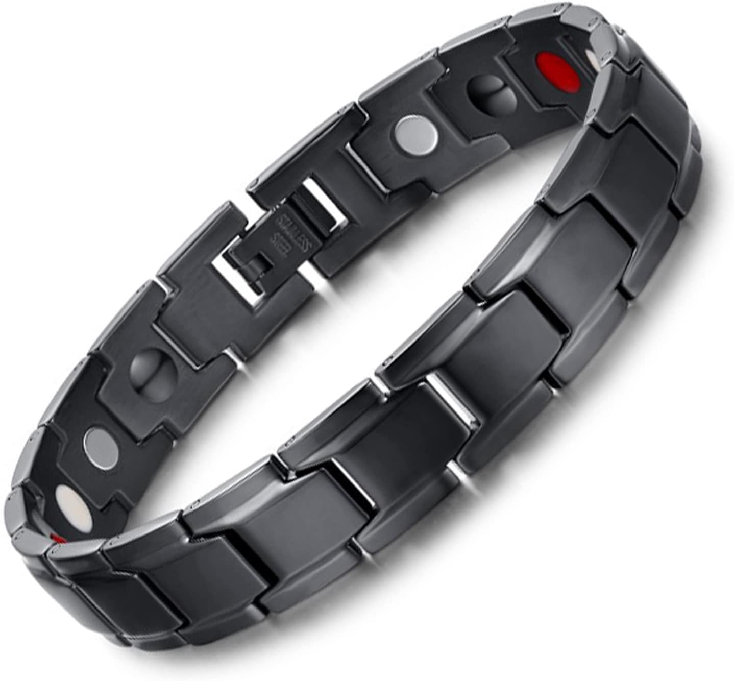 Ultra Strength Magnetic Bracelet - 3,500 Gauss Per Magnet -Magnetic Bracelets for Men Woman - Adjustable Length -Pulseras Magneticas (Black)