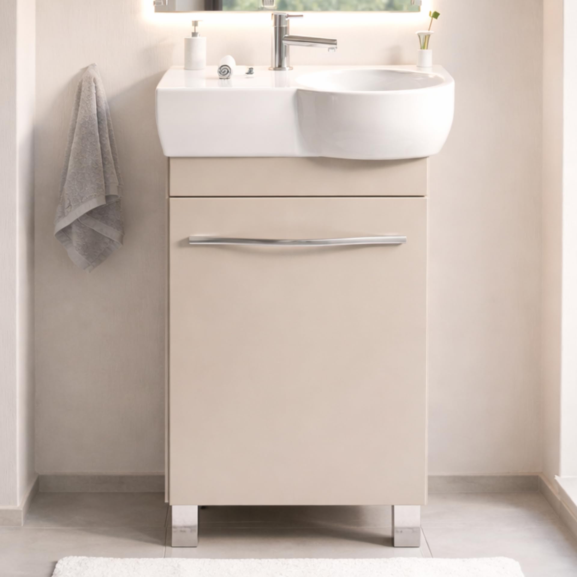 Lavabo con mobiletto da 50 cm di larghezza, mobiletto per lavabo Burgos con lavandino – Mobiletto da bagno, mobiletto da bagno (cashmere)