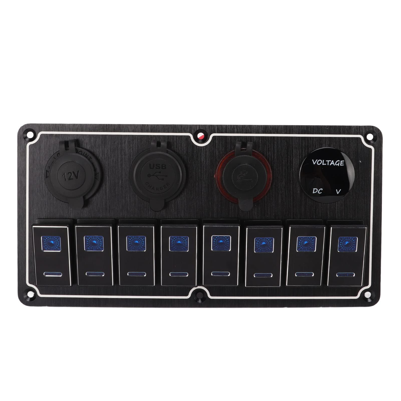 Cryfokt Panel de Interruptor Basculante Duradero de 8 Bandas con Disyuntores y LED Azules para Casas Rodantes, Autocaravanas, Barcos, 12-24V