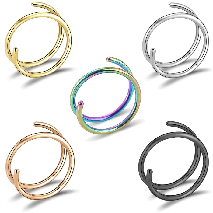 Buy 20G Double Nose Ring for Single Piercing Surgical Twist Double Hoop