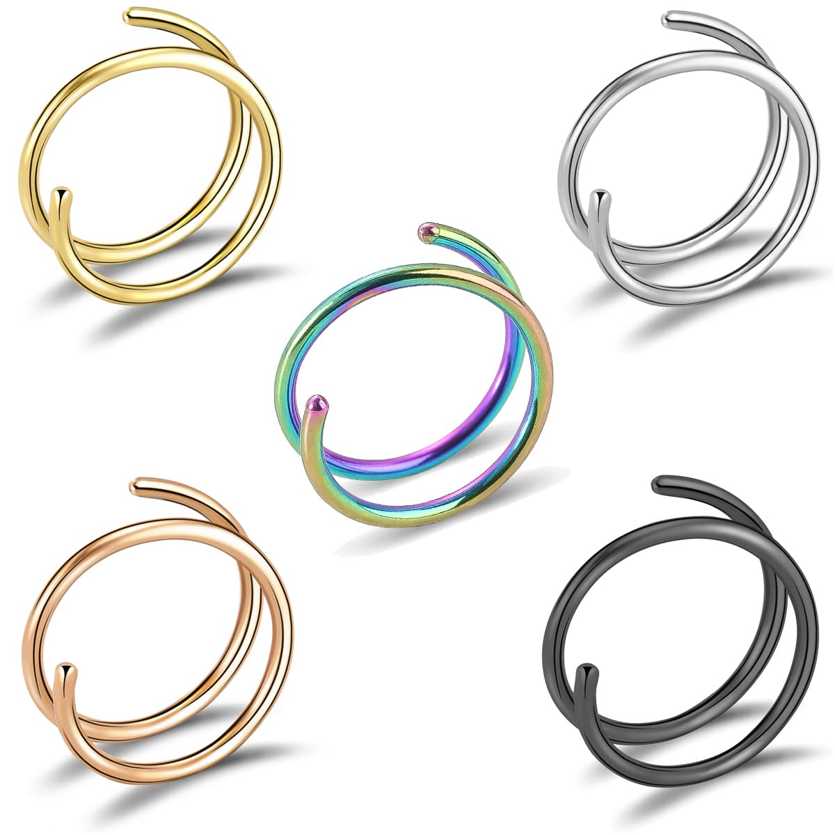 Buy 20G Double Nose Ring for Single Piercing Surgical Twist Double Hoop