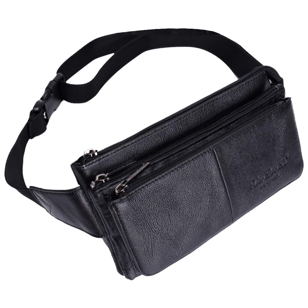 Leather Fanny Pack Waist Bag for Men Women Outdoor Travel Hunting Hiking Camping Hip Bum Belt Cell Phone Purse Wallet Pouch Black โ image 1